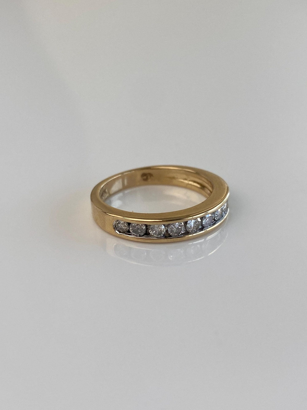 Vintage Solid 14k Yellow Gold Diamonds Ring Band - Size 6