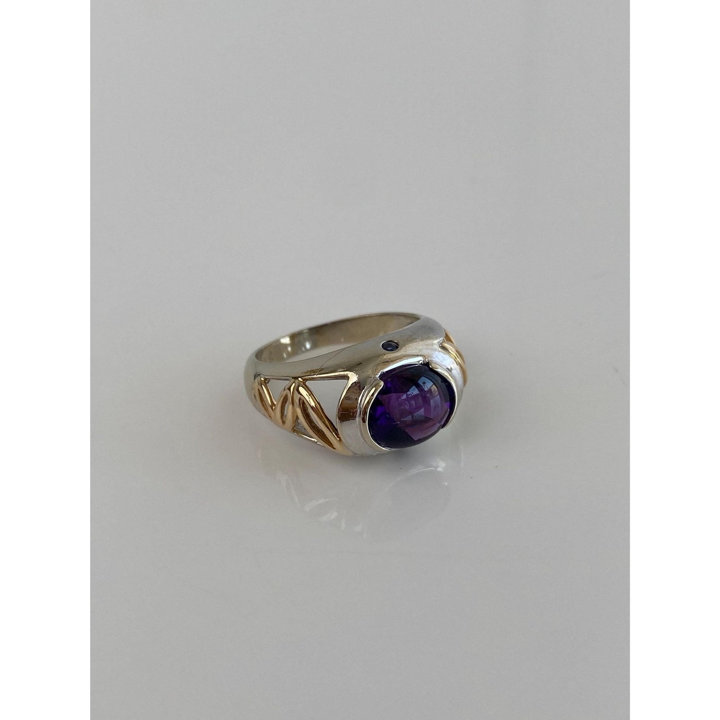 Vintage Solid 14k White & Yellow Gold Amethyst Ring - Size 7
