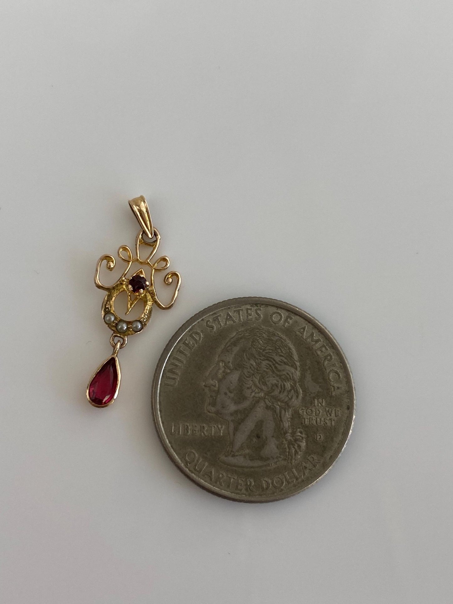 Vintage Solid 10k Yellow Gold Pink Cubic Zirconia Seed Pearls Charm