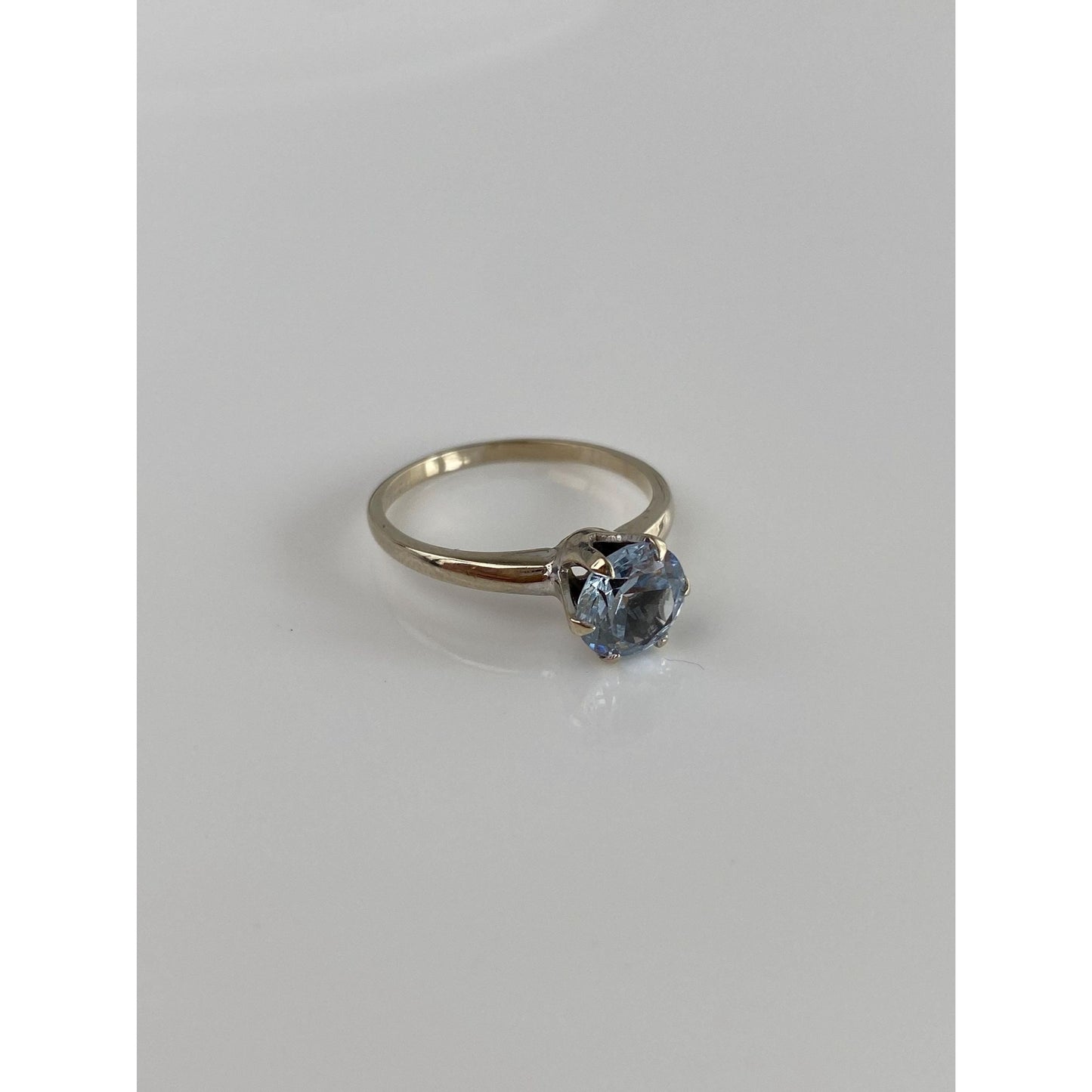 Vintage Solid 10k White Gold Aquamarine Ring - Size 6.75