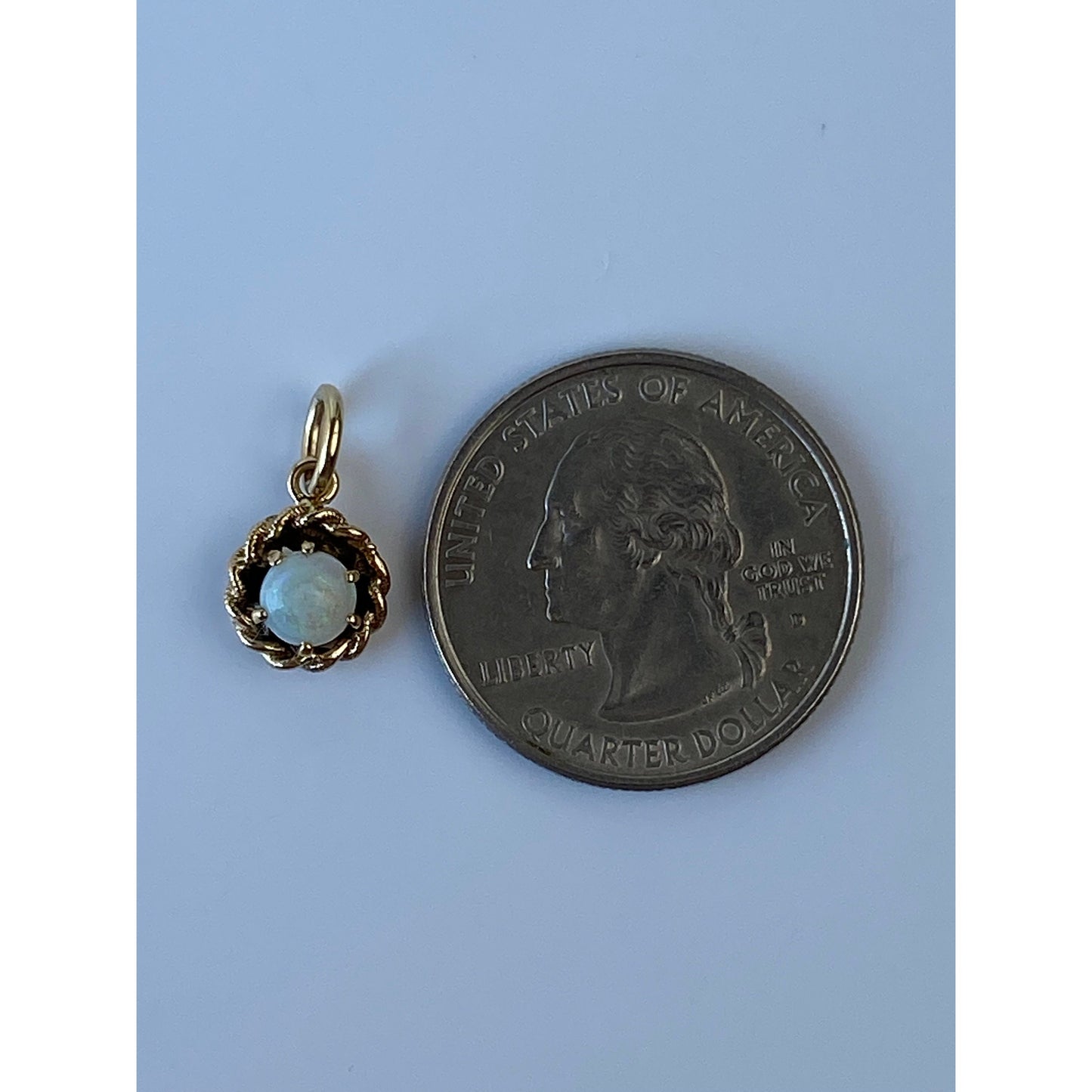 Solid 14k Yellow Gold Opal Charm