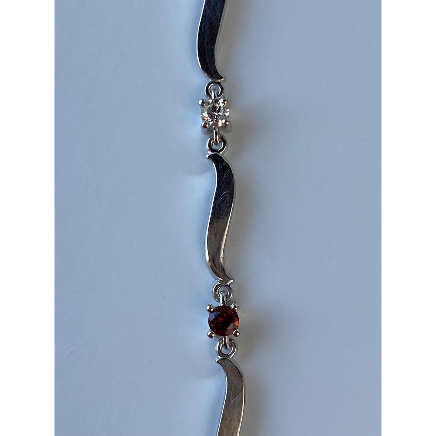 Solid 14k White Gold Diamond Amethyst Topaz Garnet Peridot Blue & Pink Sapphire Link Bracelet - 7.25 inches