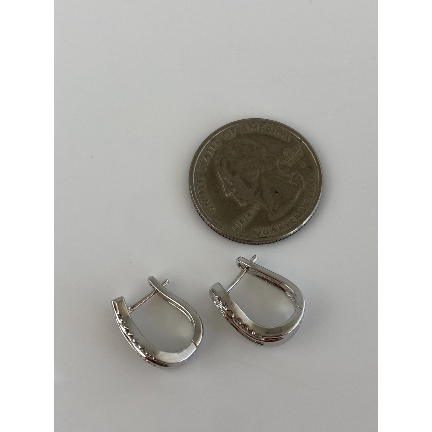 Vintage Solid 14k White Gold Diamond Hoop Earrings