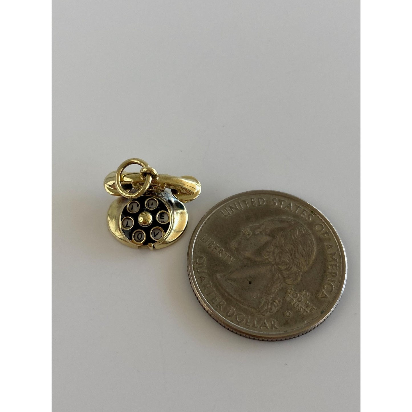 Vintage Solid 14k Yellow Gold Articulated 'I Love You' Rotary Phone Charm