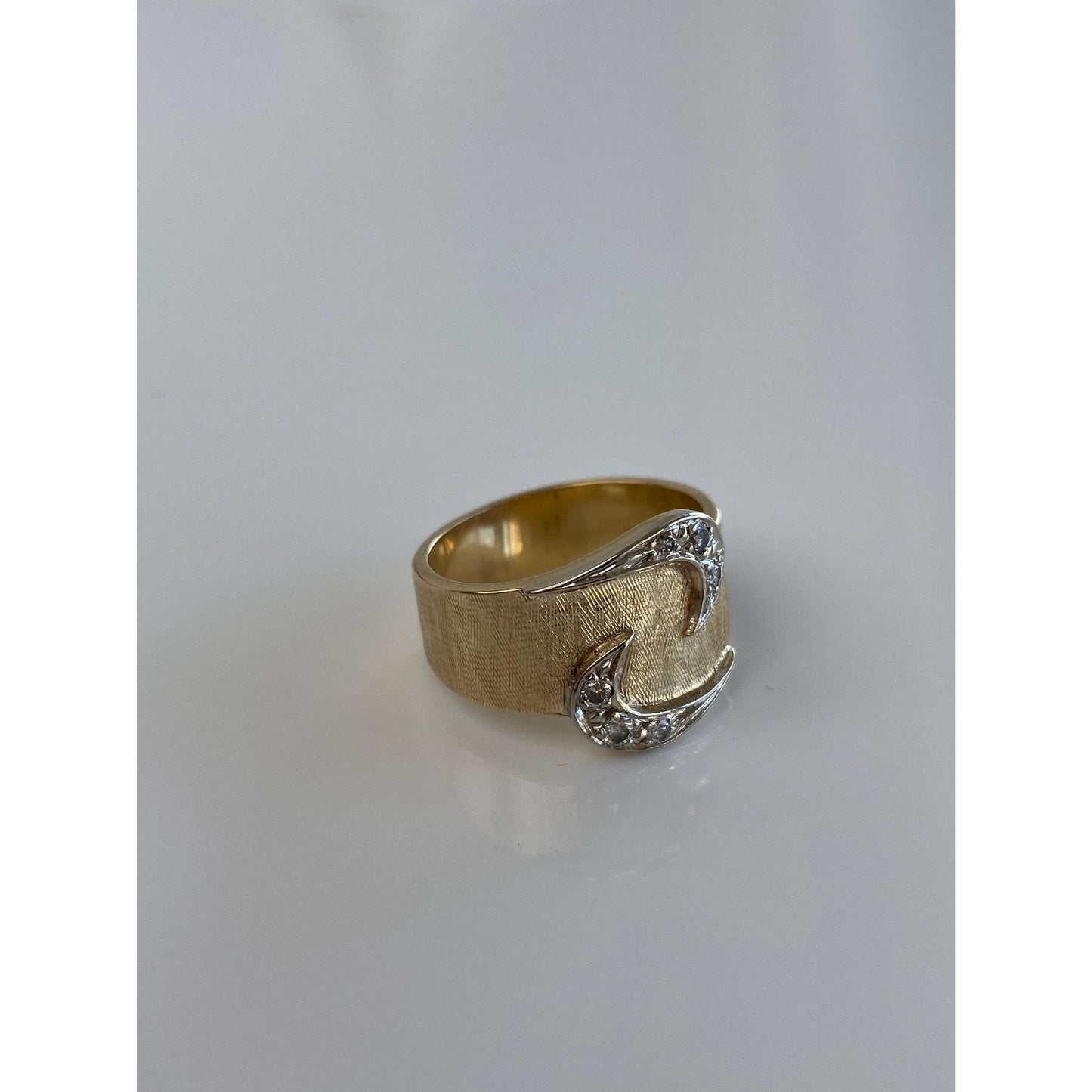 Vintage Solid 14k White & Yellow Gold Diamond Design Ring Band - Size 5.5
