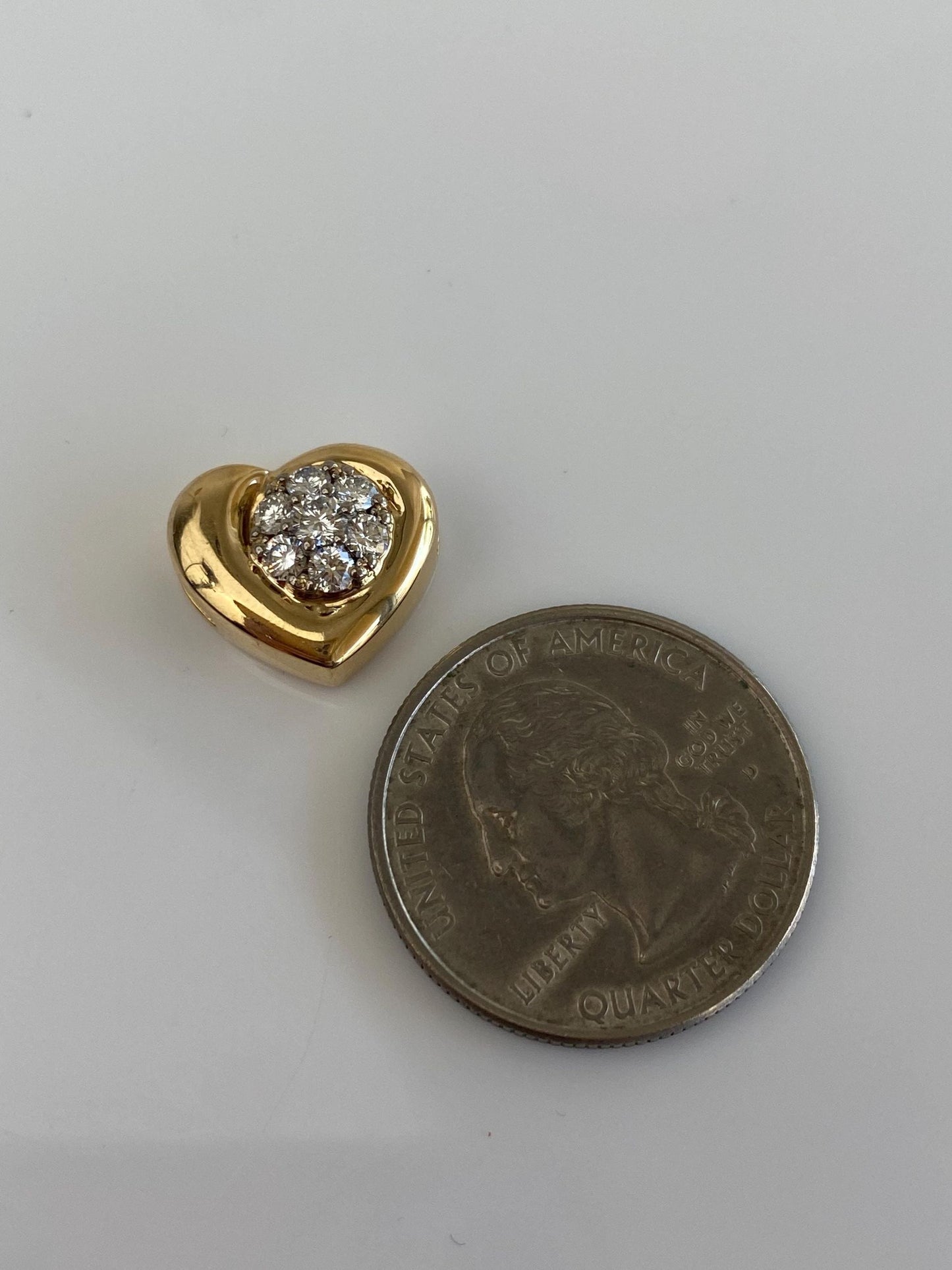 Vintage Solid 18k Yellow Gold Diamond Heart Slide Charm
