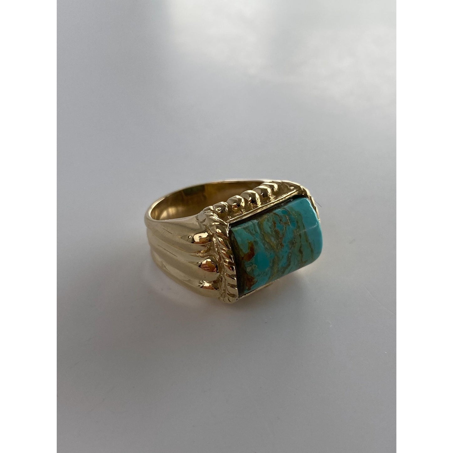 Vintage Solid 14k Yellow Gold Turquoise Signet Ring - Size 6.25