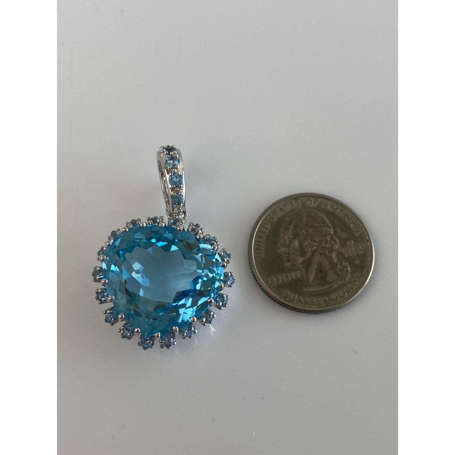 Solid 14k White Gold Topaz Heart Charm