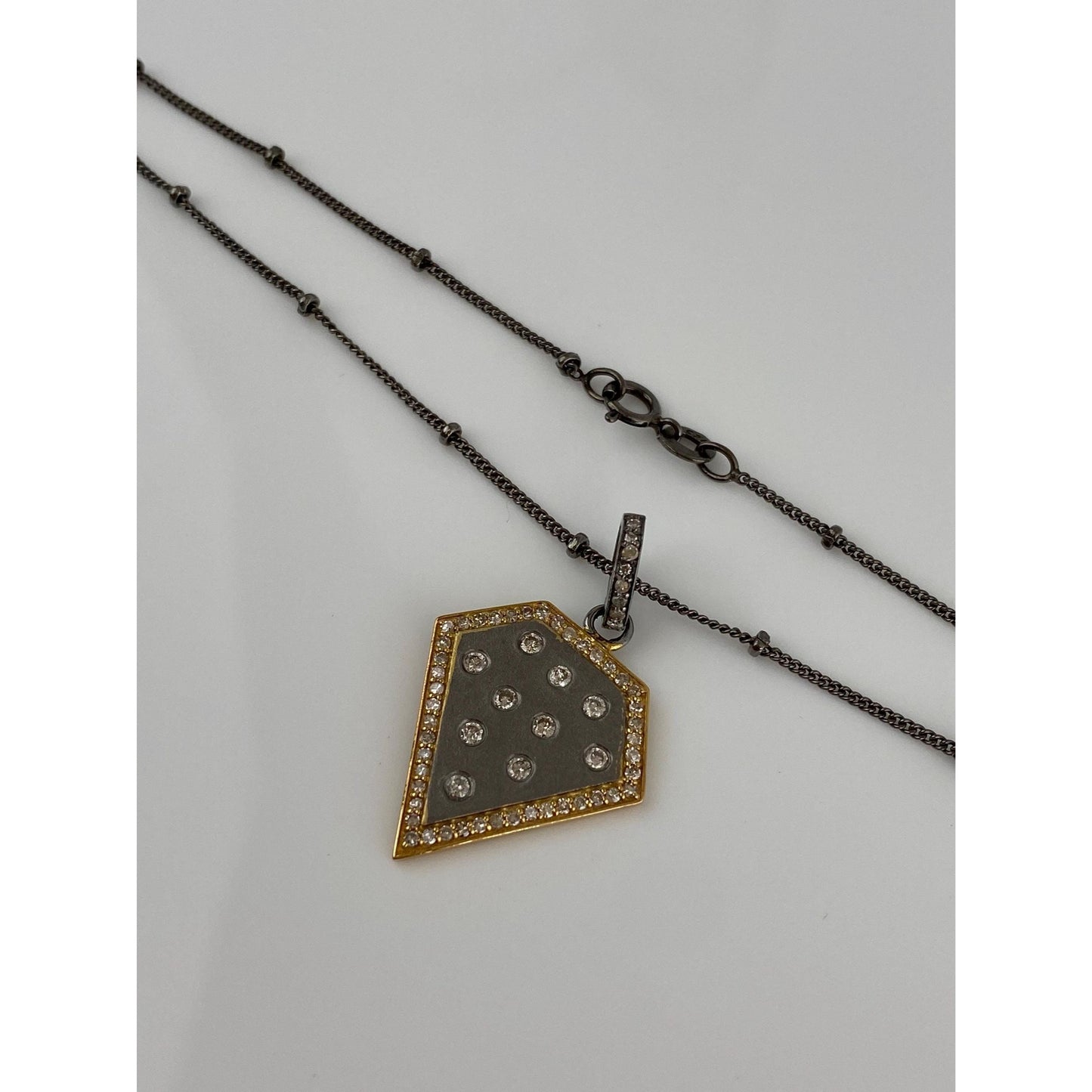 Solid 14k Yellow Gold & Sterling Silver Diamond Necklace - 18 inches