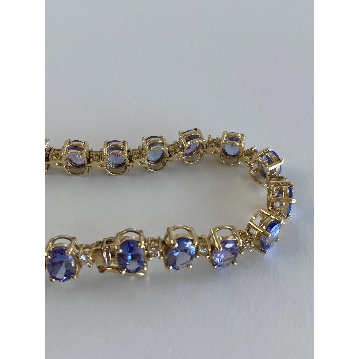 Vintage Solid 14k Yellow Gold Tanzanite Diamond Link Bracelet - 7.25 inches
