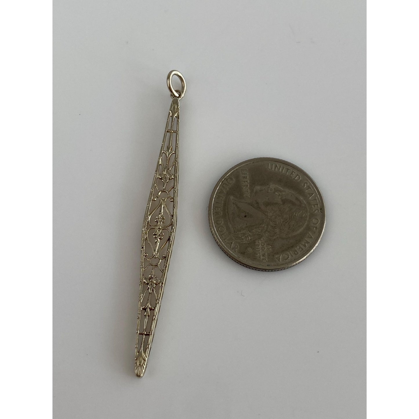 Solid 14k White & Yellow Gold Art Deco Bar Pin Conversion Charm