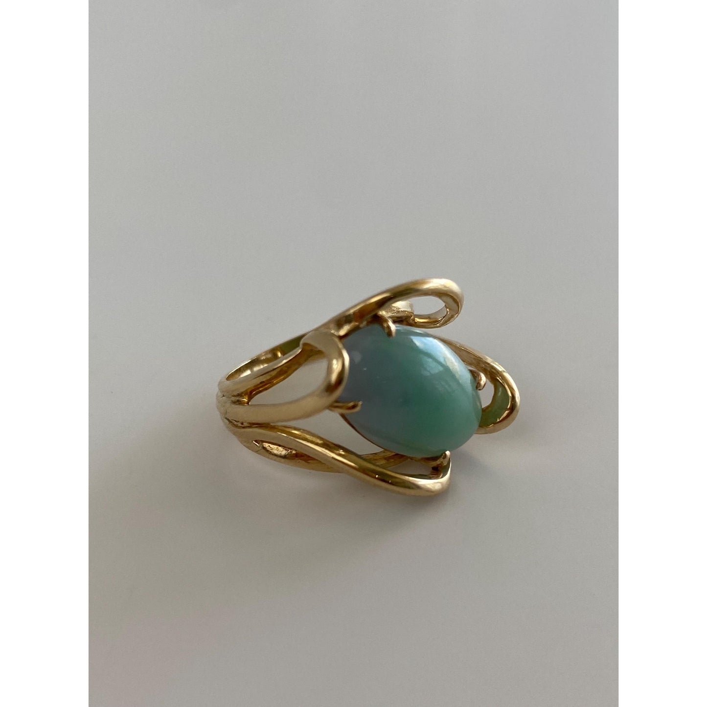 Vintage Solid 14k Yellow Gold Jade Ring - Size 5.5