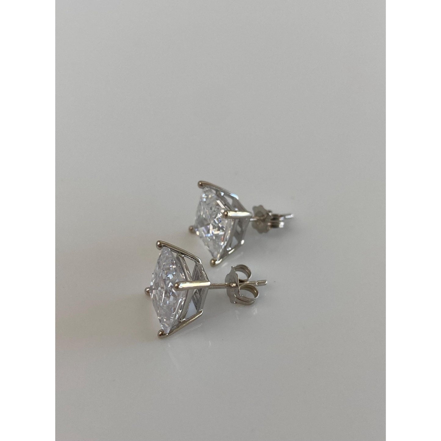 Solid 14k White Gold Clear Cubic Zirconia Square Stud Earrings