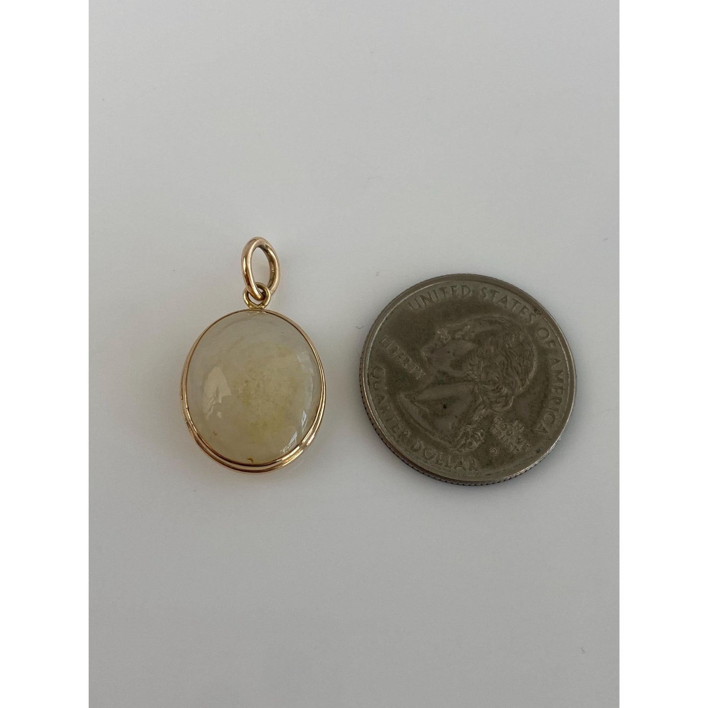 Vintage Solid 14k Yellow Gold White Agate Cabochon Charm
