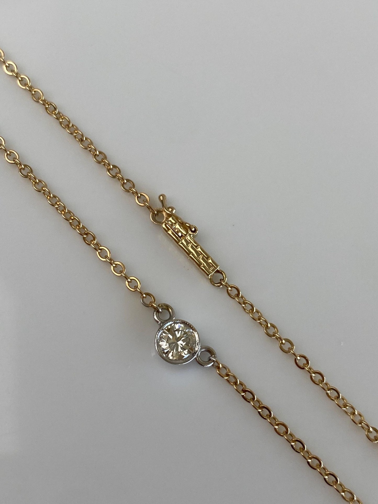 Vintage Solid 14k White & Yellow Gold Bezel Set Diamond Cable Chain Necklace - 16 inches