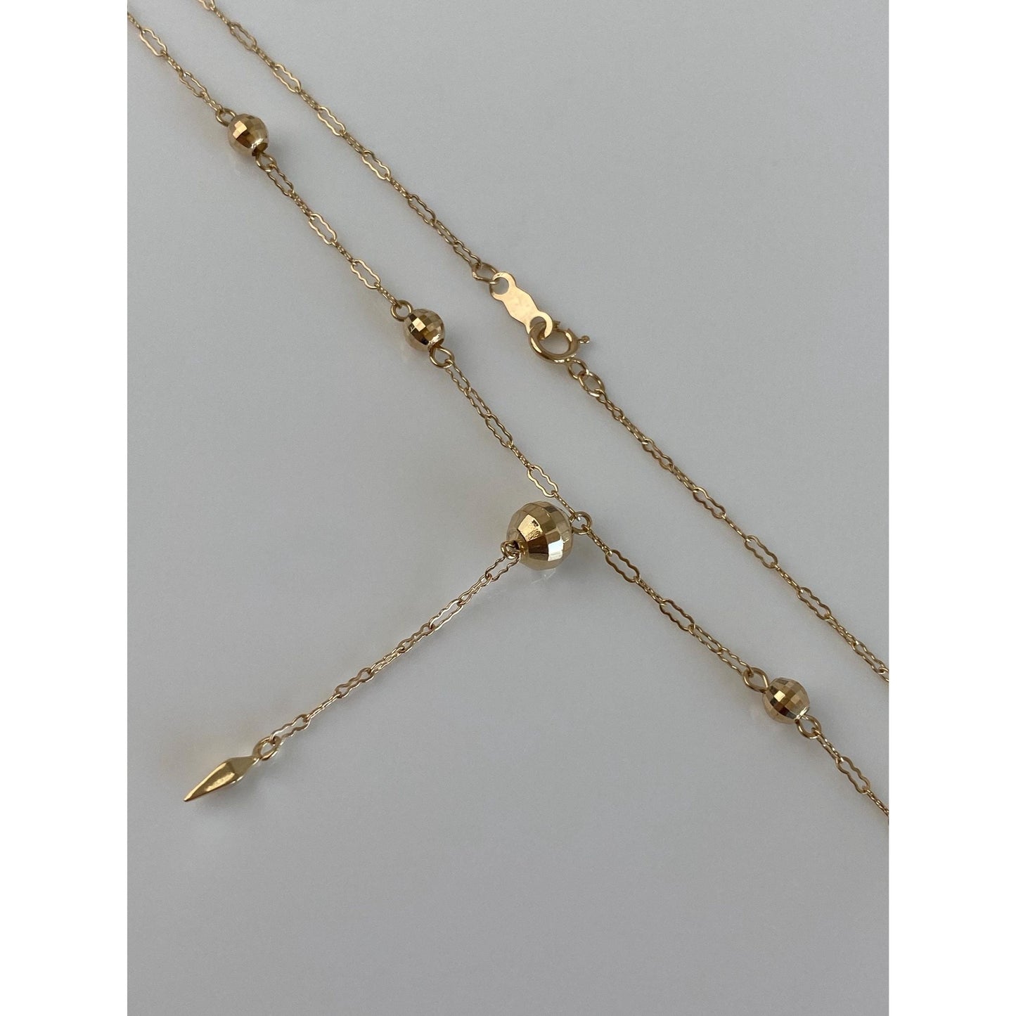 Vintage 14k Yellow Gold Faceted Ball Fancy Link Lariat Chain Necklace - 17.25 inches