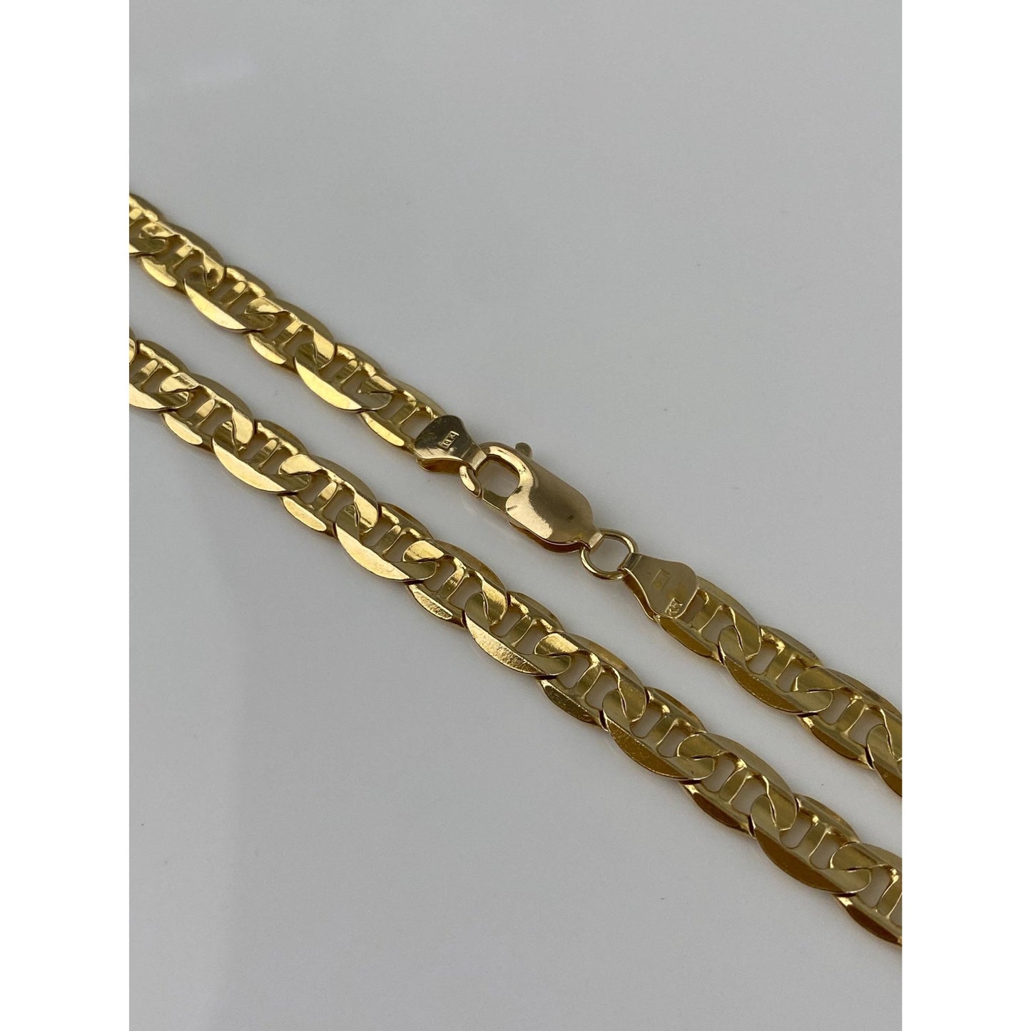 Vintage Solid 14k Yellow Gold Flat Mariner Style Link Chain Necklace - 24.5 inches