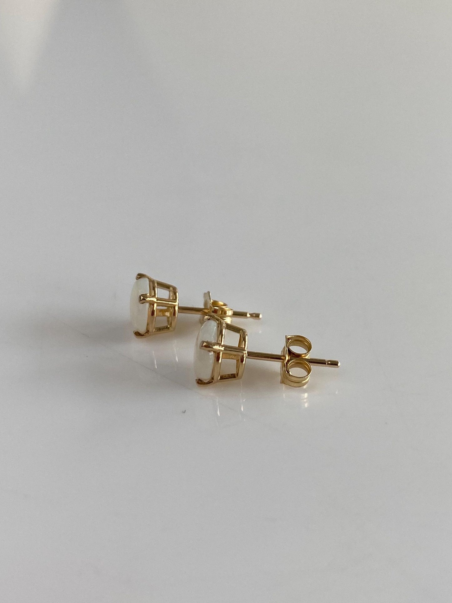 Vintage Solid 14k Yellow Gold Opal Stud Earrings