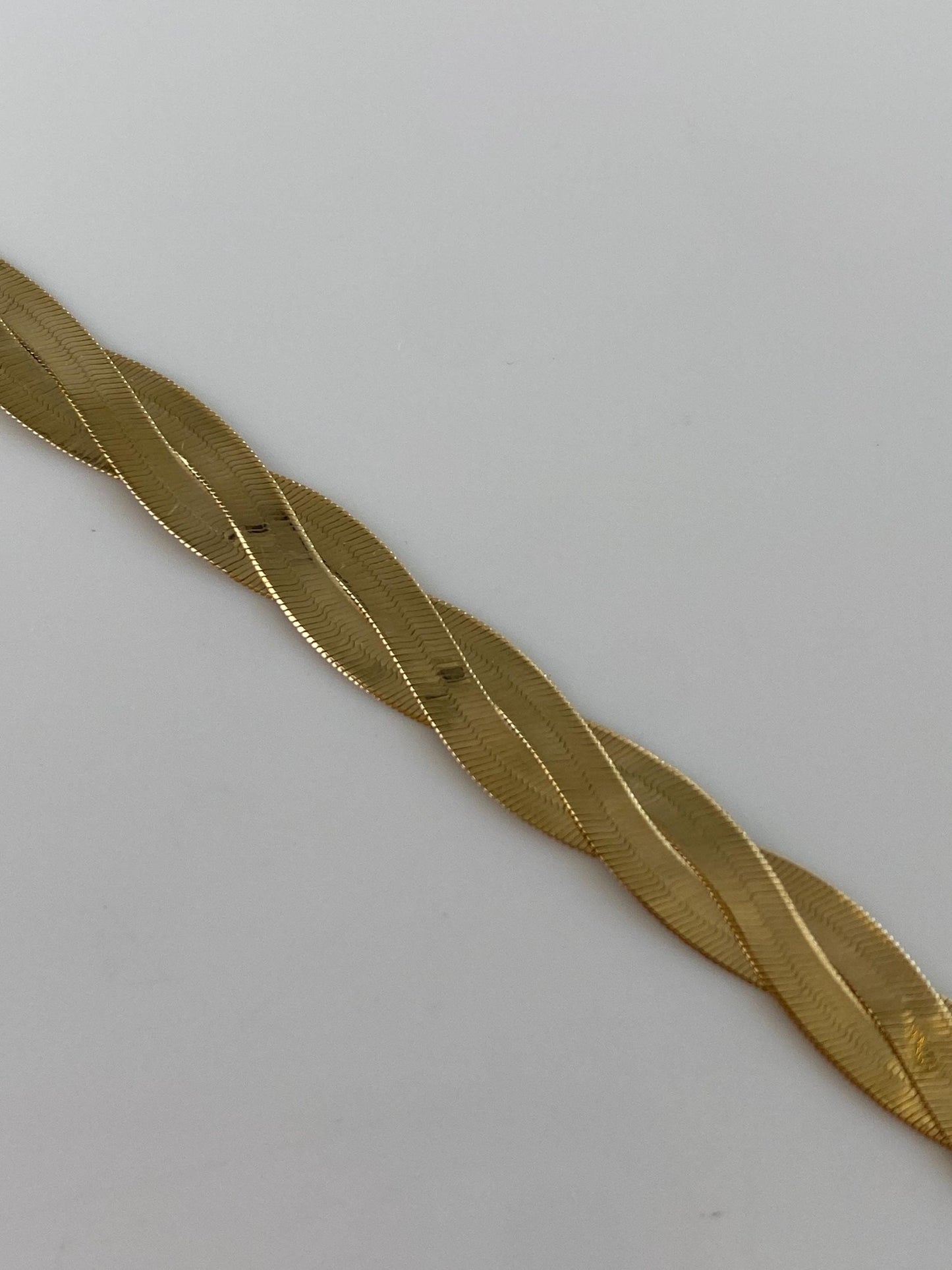 Vintage Solid 14k Yellow Gold Twisted Herringbone Chain Bracelet - 7 inches