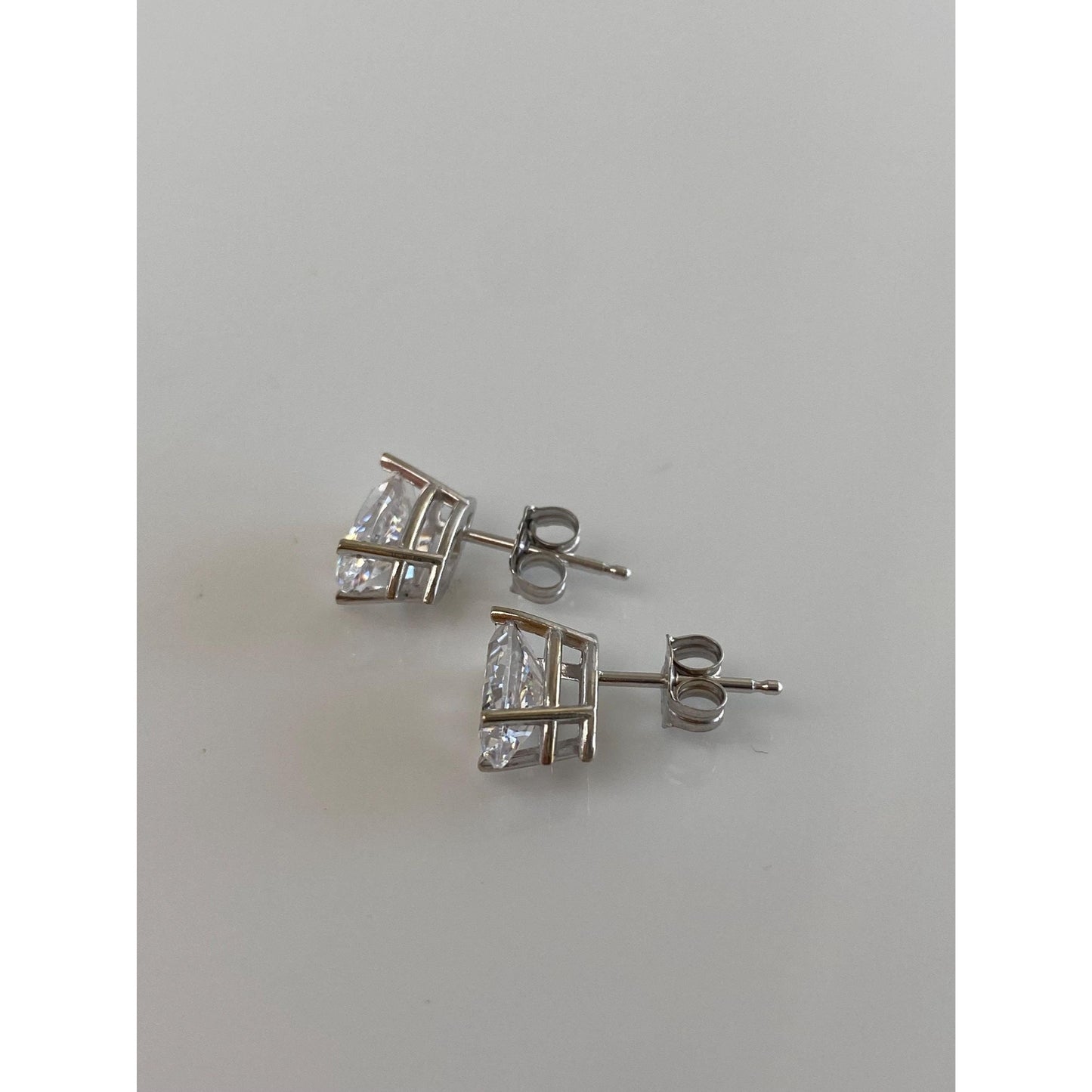 Solid 14k White Gold Marquis Clear Cubic Zirconia Stud Earrings