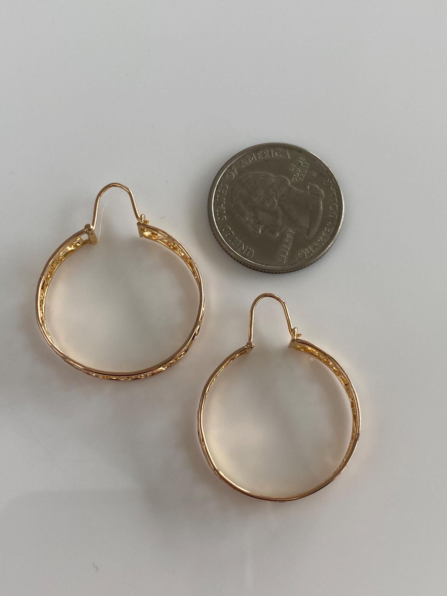 Vintage Solid 14k Rose Gold Open Work Hoop Earrings