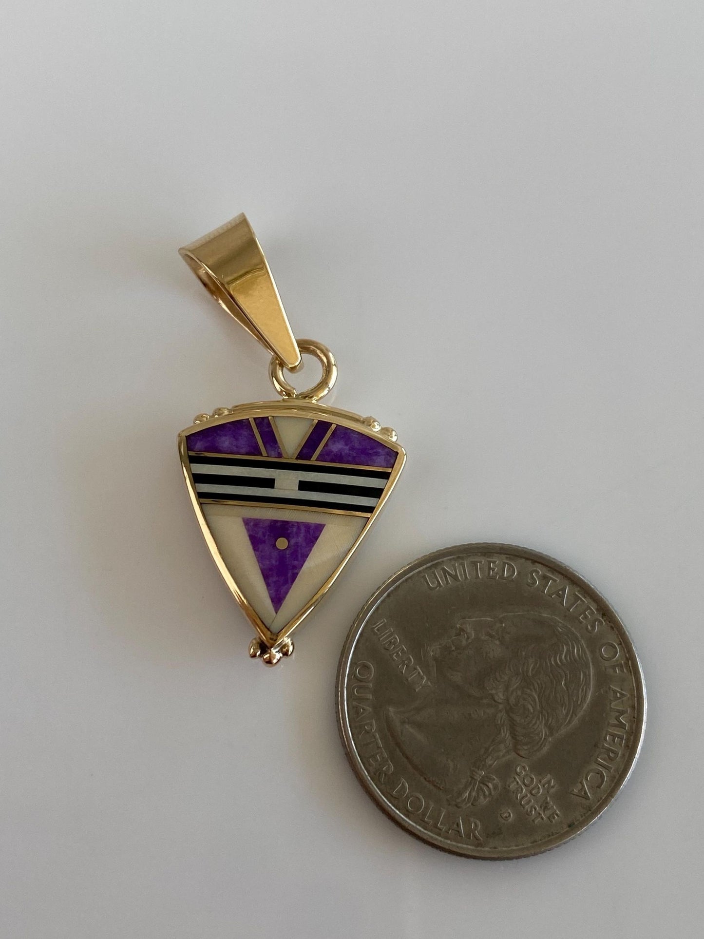 Ray Tracey Solid 14k Yellow Gold Stone Inlay Triangular Charm