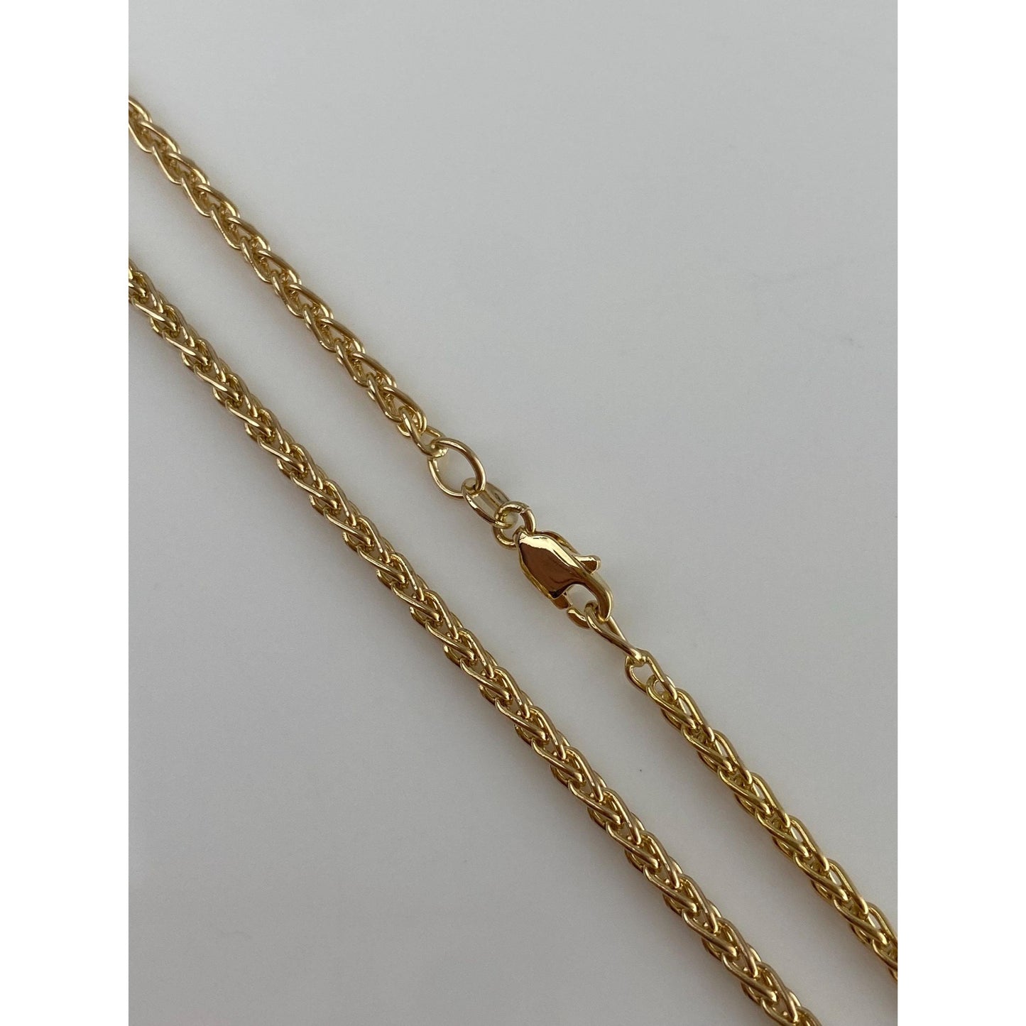 Solid 14k Yellow Gold Long Wheat Chain Necklace - 30 inches