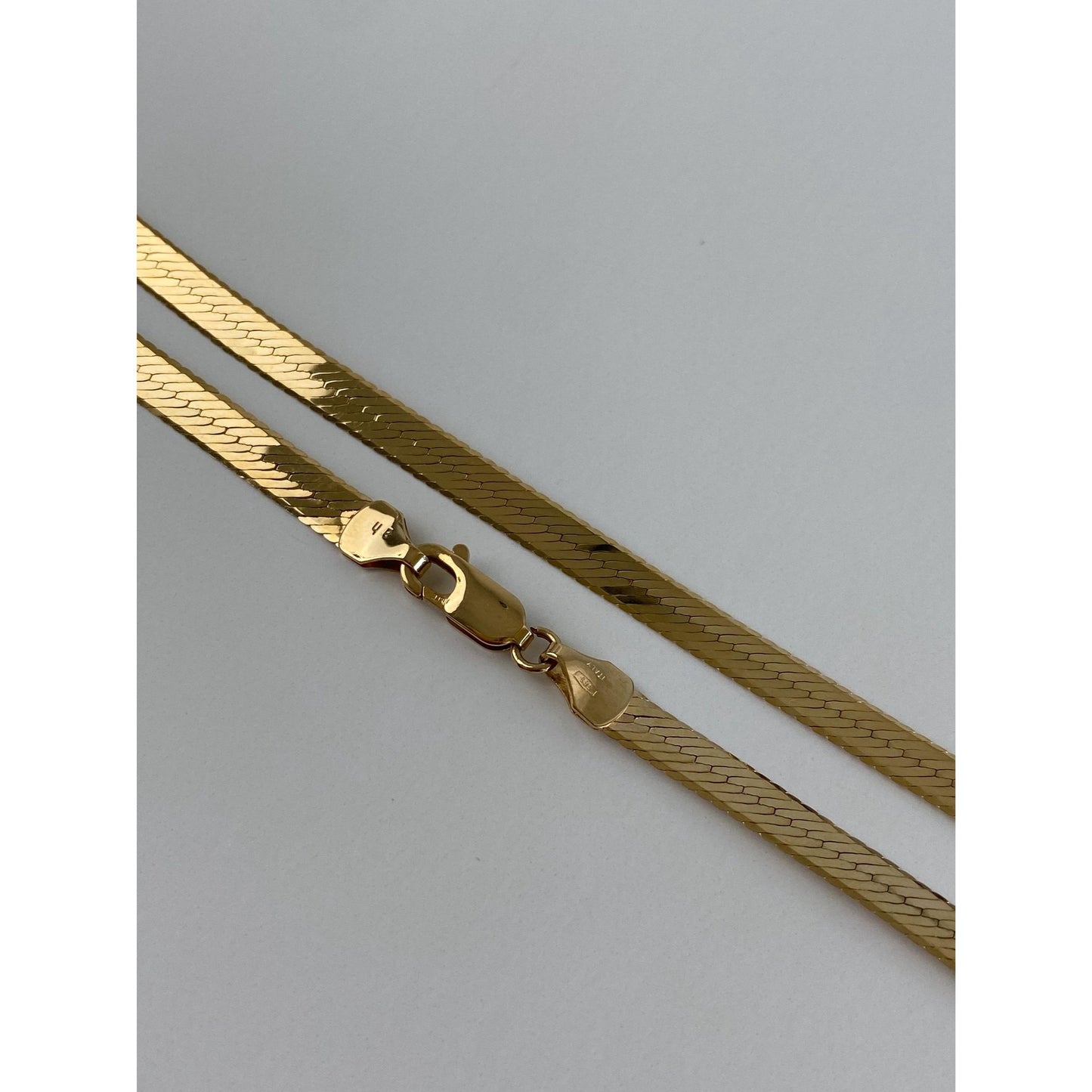 Vintage Solid 14k Yellow Gold Long Herringbone Chain Necklace - 30 inches