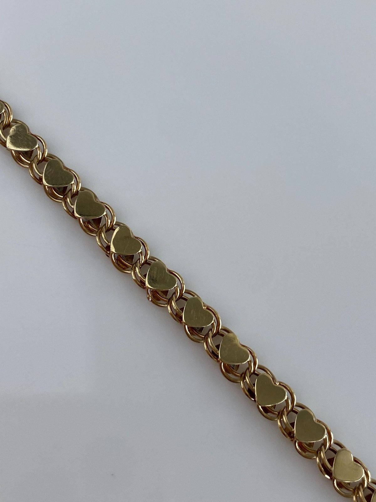 Vintage Solid 10k Yellow Gold Hearts Double Link Bracelet - 7.25 inches