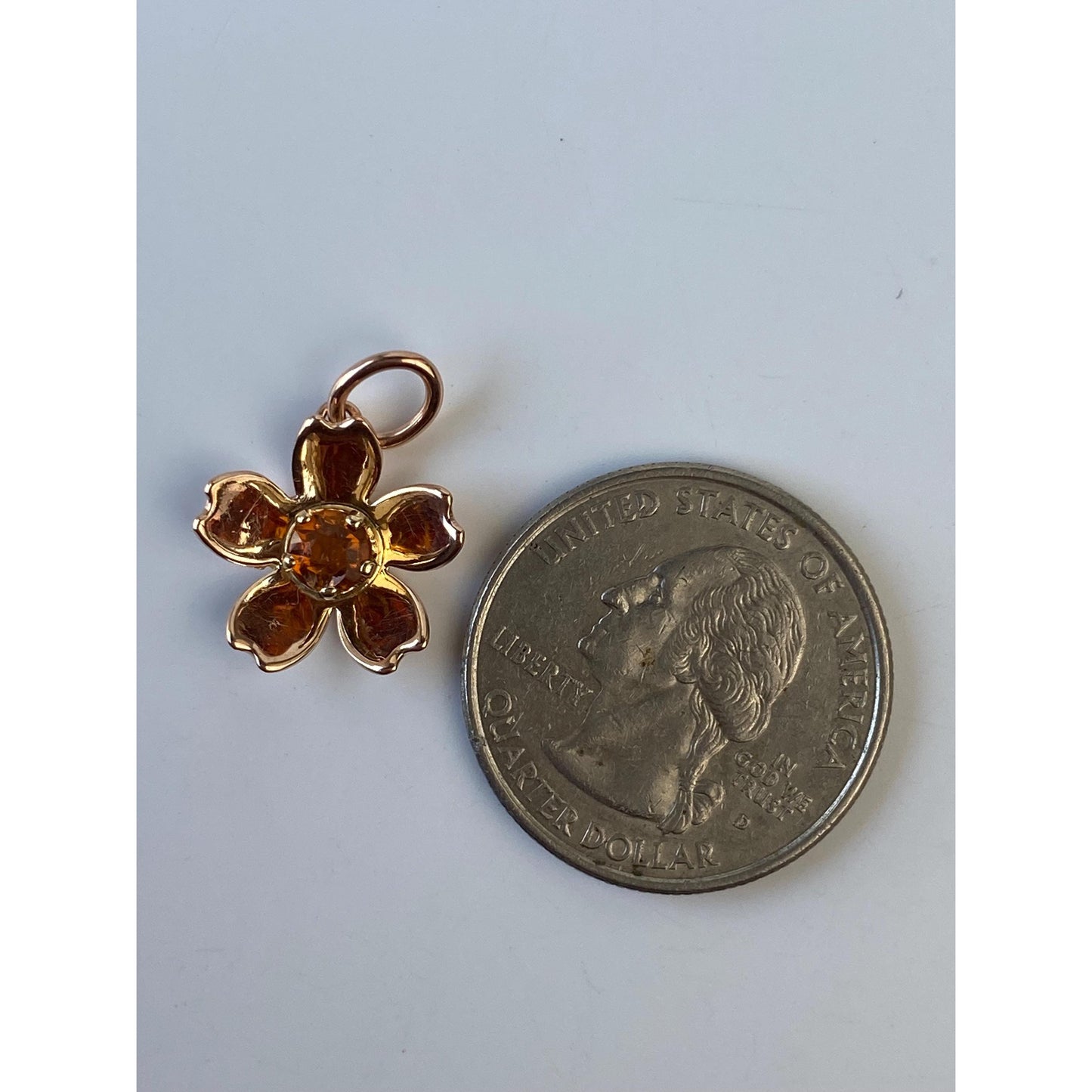 Vintage Solid 14k Rosey Gold Citrine Flower Charm