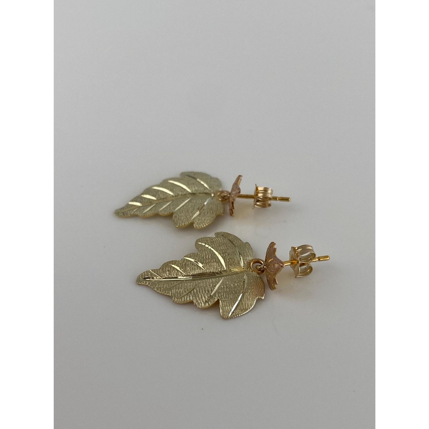 Vintage Solid 10k Black Hills Gold Leaf Dangle Stud Earrings
