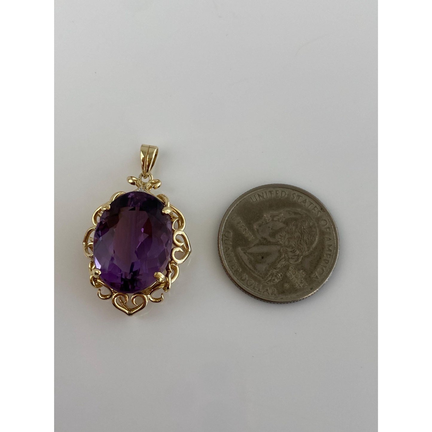 Vintage Solid 14k Yellow Gold Diamond Amethyst Charm