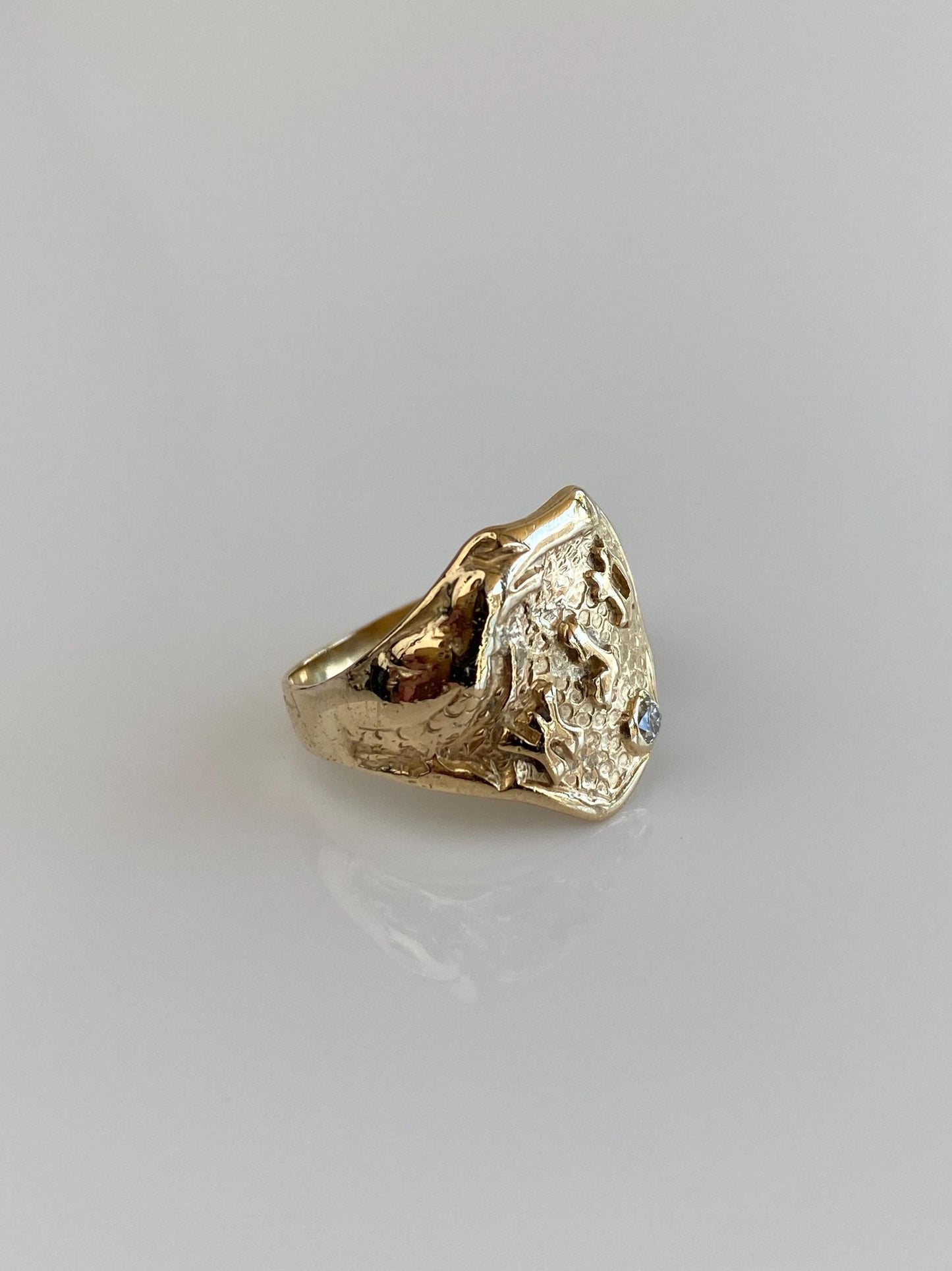 Vintage Solid 14k Yellow Gold Diamond Monogram Ring - Size 4.5