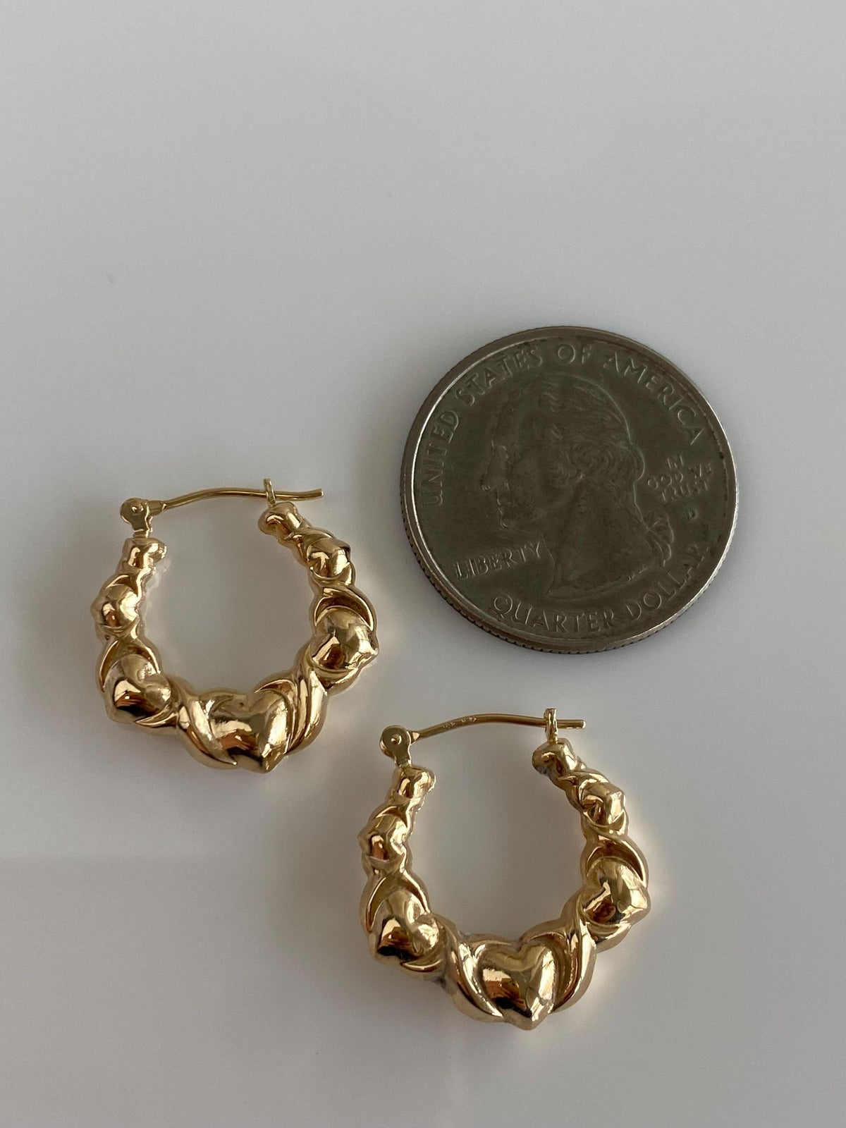 Vintage 14k Yellow Gold Hearts X Pattern Hoop Earrings
