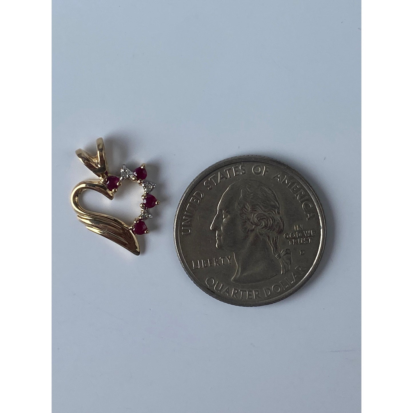 Vintage Solid 14k Yellow Gold Red & Clear Spinel Heart Charm
