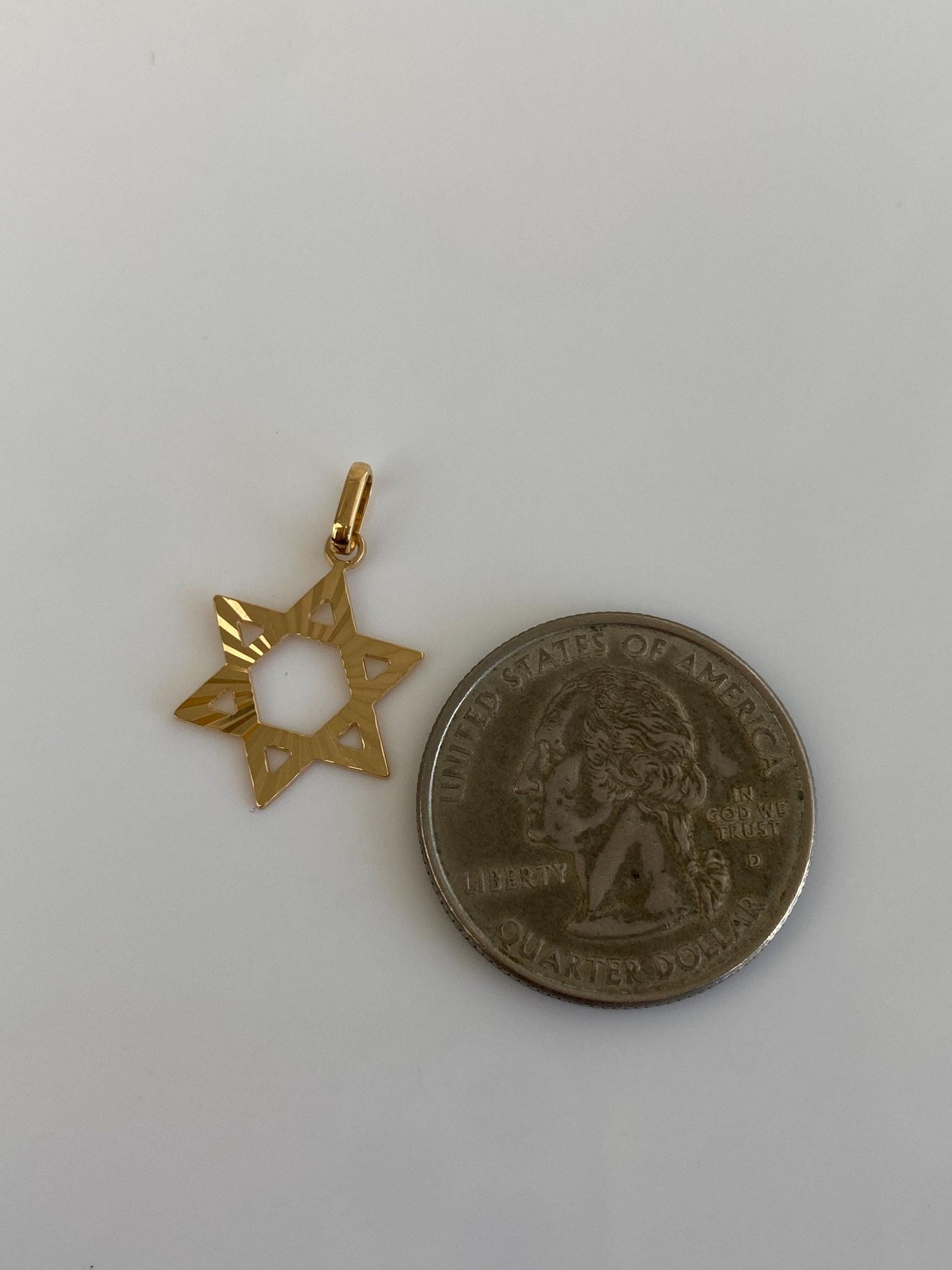 Vintage Solid 18k Yellow Gold Engine Turned Star of David Charm