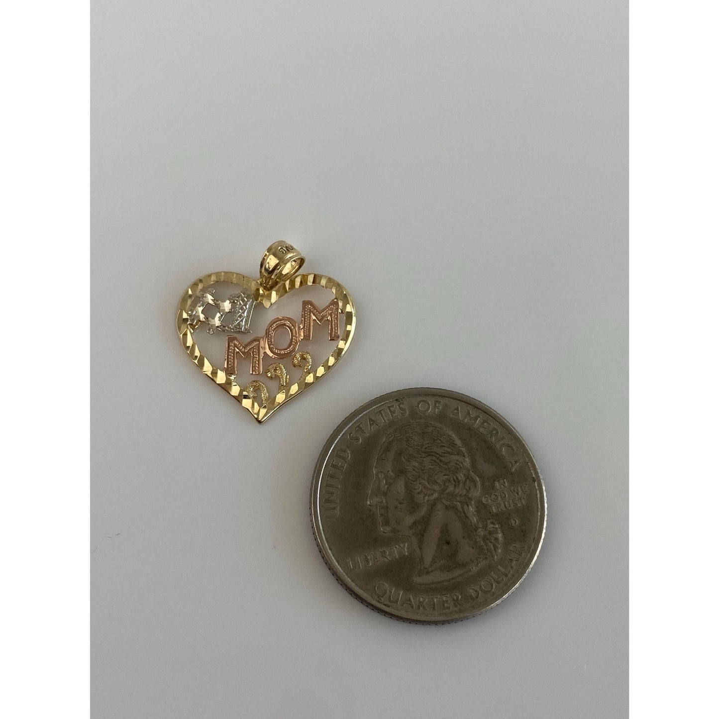 Solid 14k Tri Tone Gold #1 Mom Heart Charm