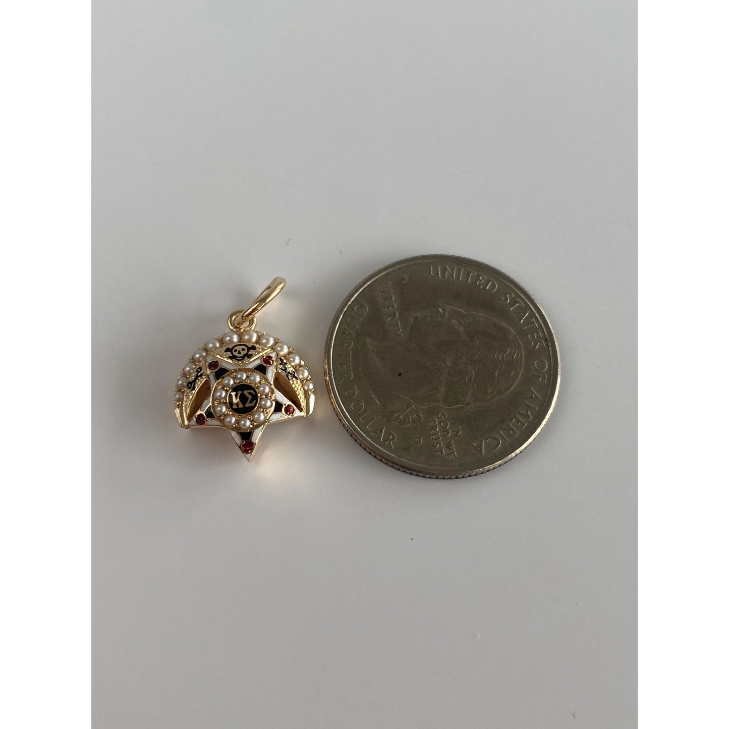 Vintage Solid 10k Yellow Gold Enamel Seed Pearl Greek Kappa Sigma Charm