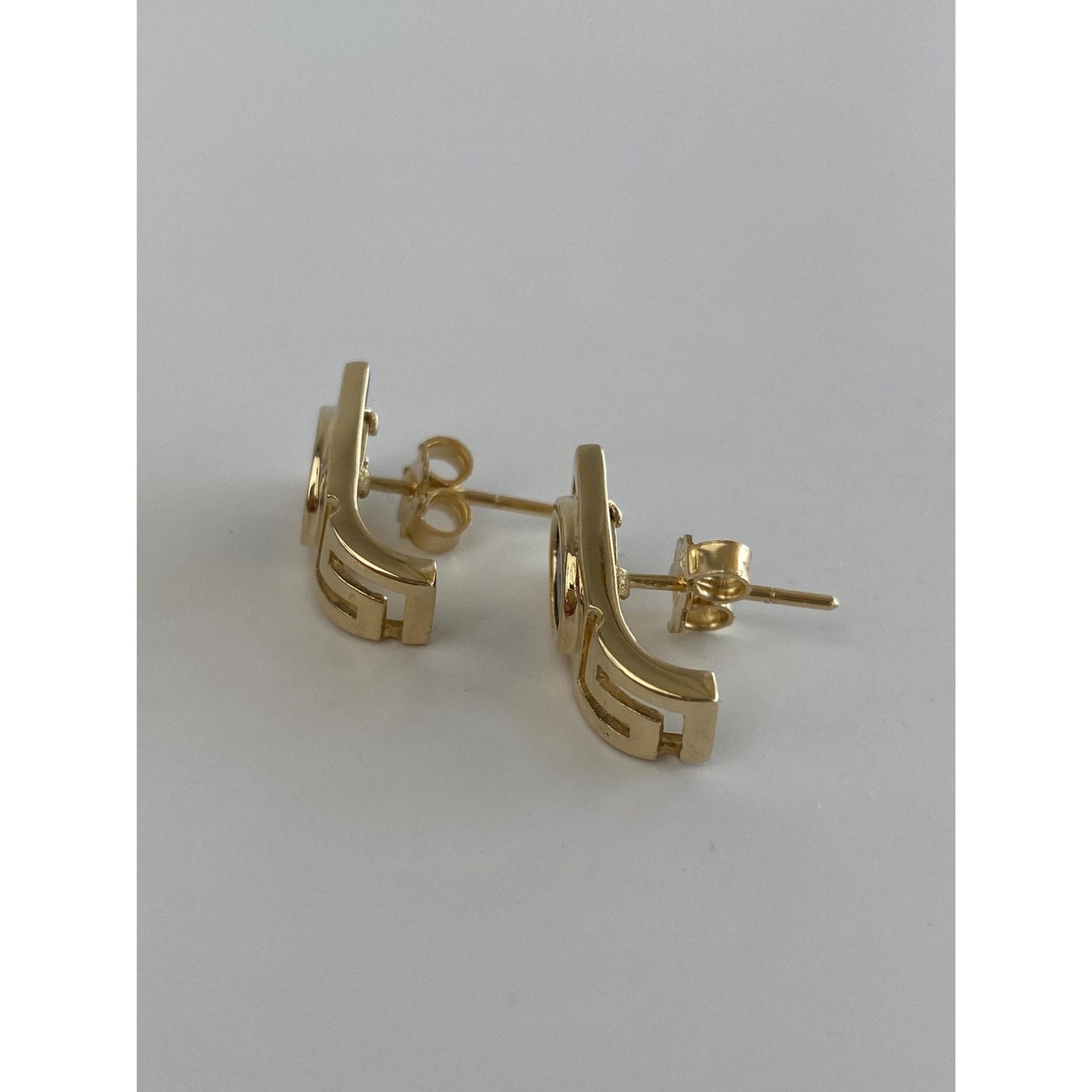 Solid 14k Yellow Gold Blue Lapis Greek Key Stud Earrings