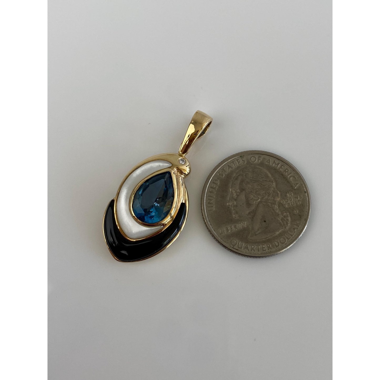 Vintage Solid 14k Yellow Gold Mother of Pearl Topaz Black Onyx Charm