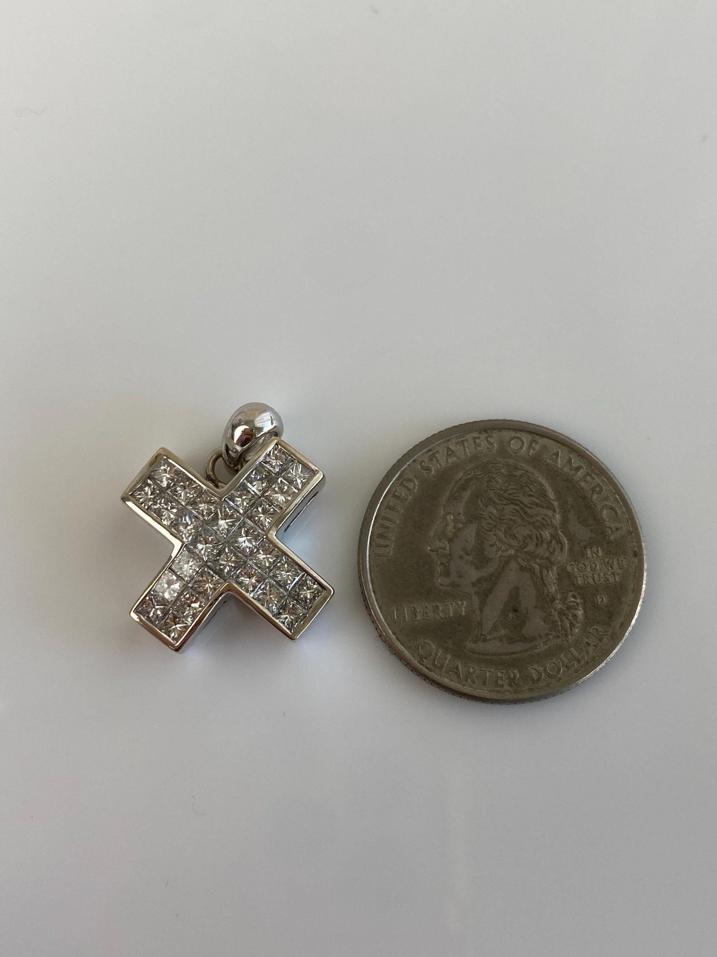 Vintage Solid 18k White Gold Diamond X Charm