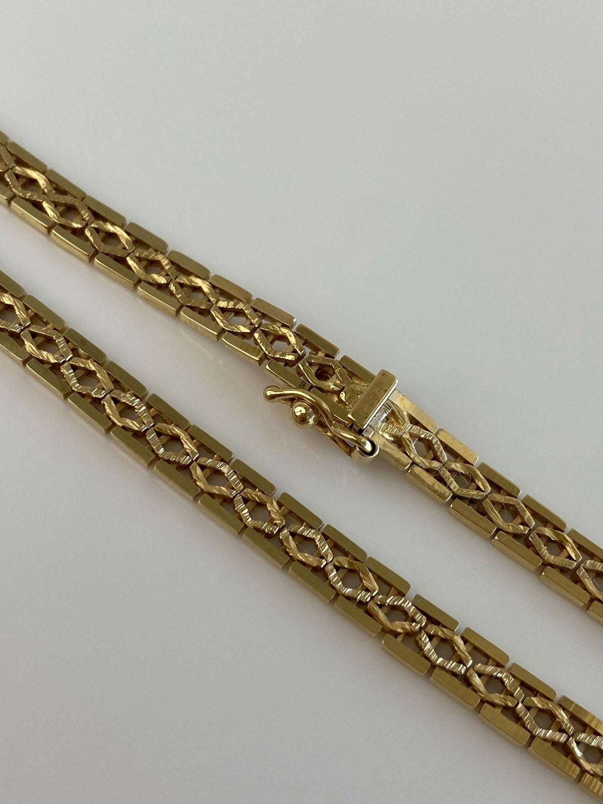 Vintage Solid 14k Yellow Gold Fancy Open Work Flat Chain Necklace - 16 inches