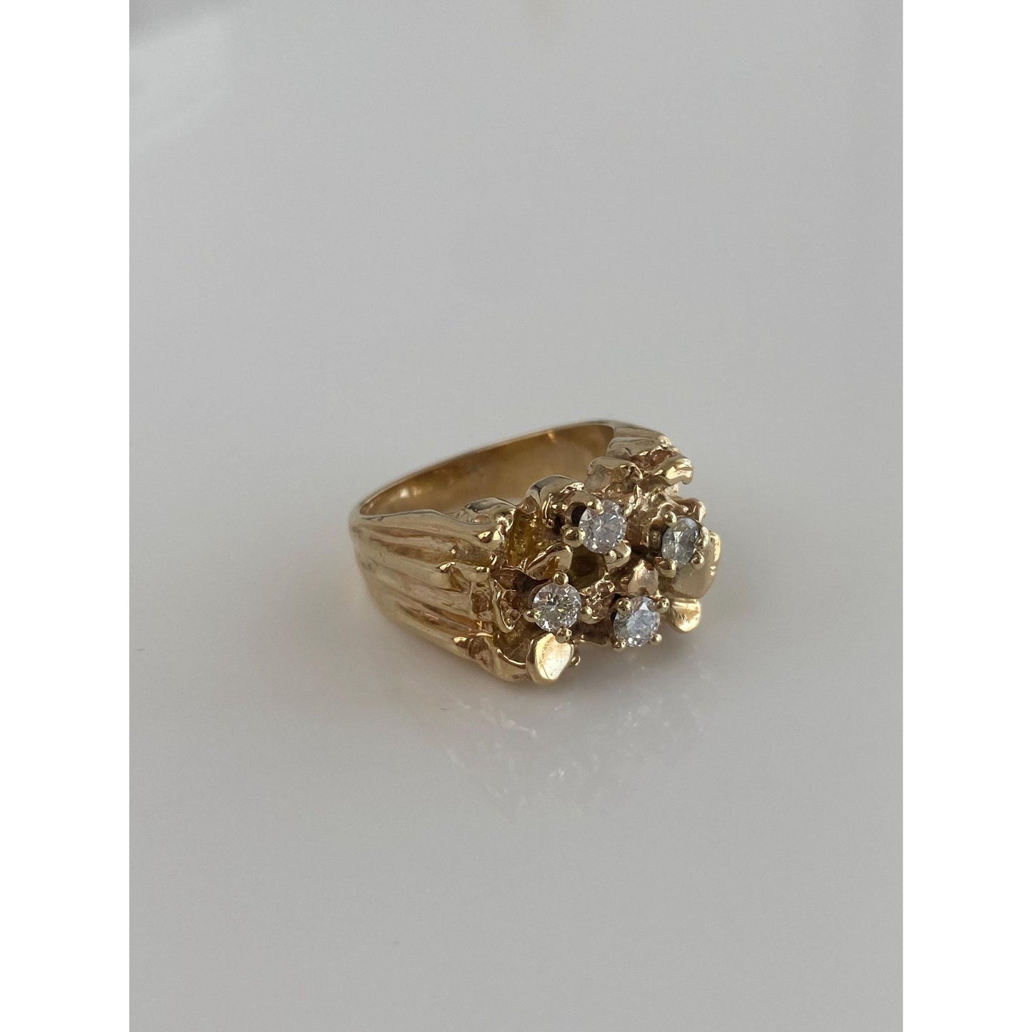 Vintage Solid 14k Yellow Gold Diamond Nugget Ring - Size 6.5