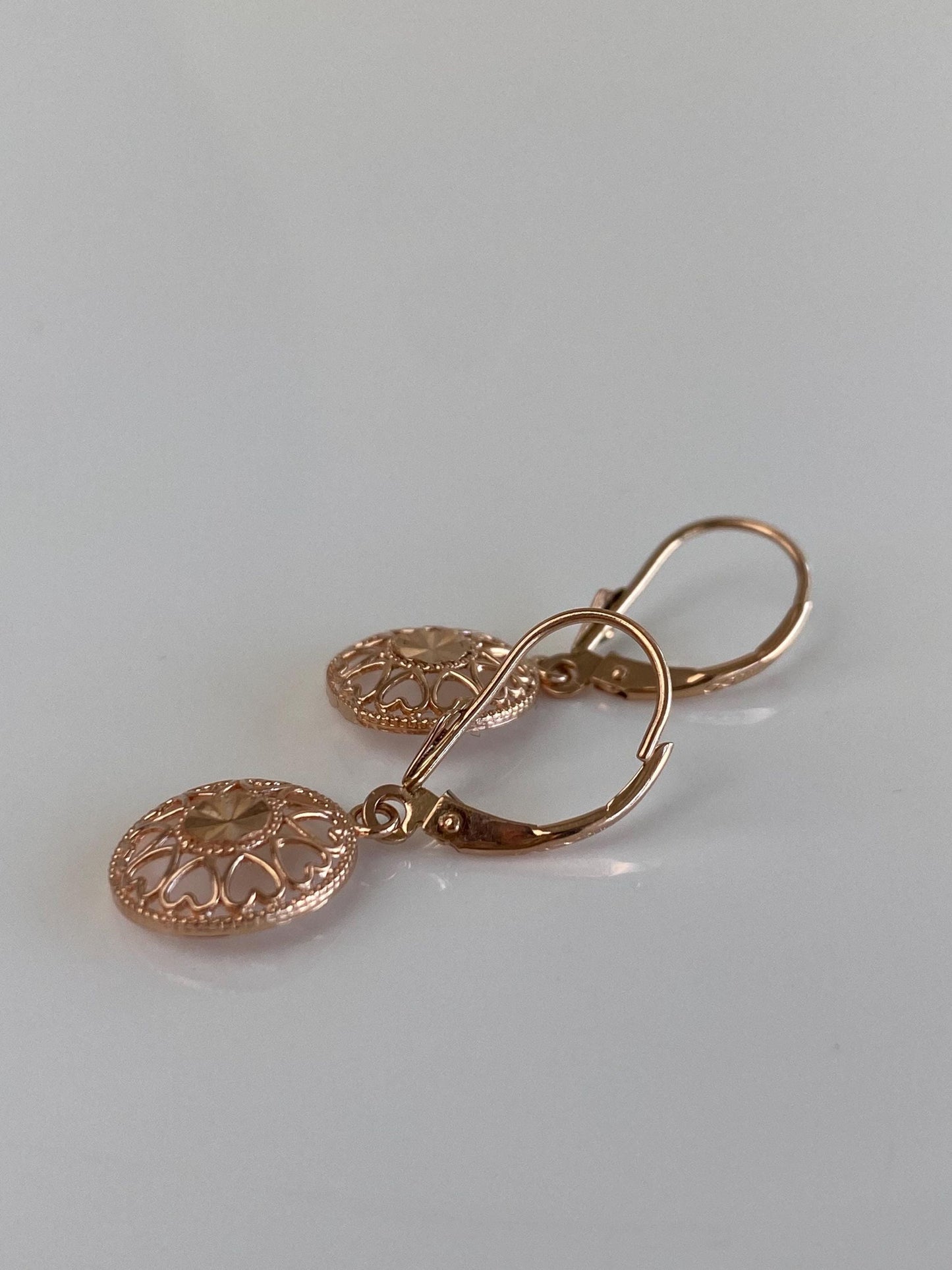 Vintage Solid 14k Rose Gold Diamond Cut Dangle Earrings