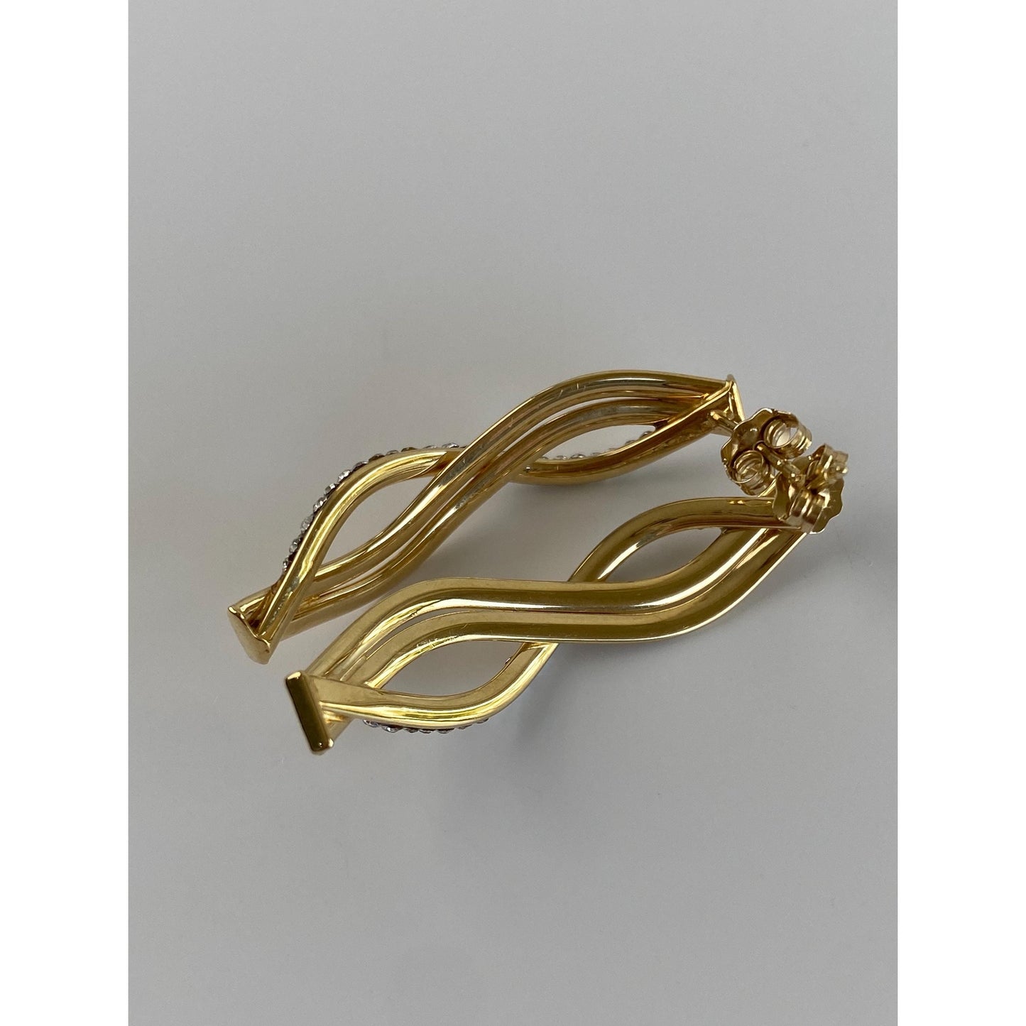 Vintage Solid 14k Yellow Gold Cubic Zirconia Long Twist Drop Earrings