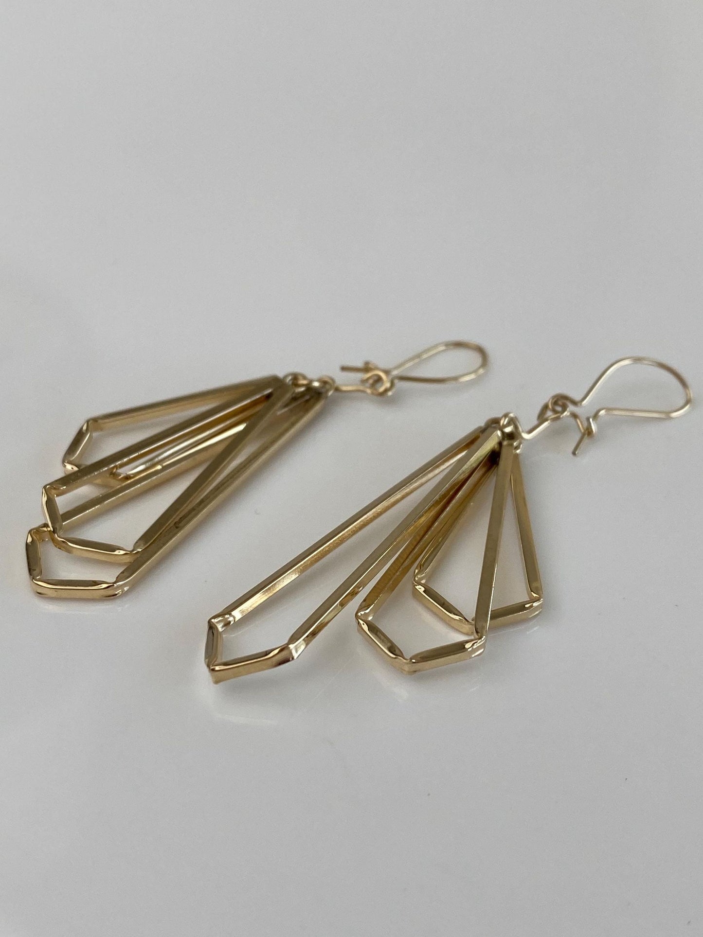 Vintage 14k Yellow Gold Stacked Diamond Shape Dangle Earrings