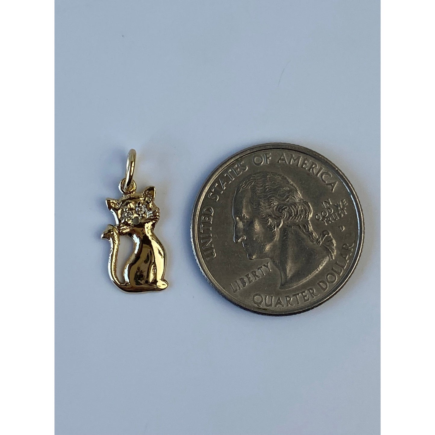 Vintage Solid 14k Yellow Gold Diamond Eyes Cat Charm