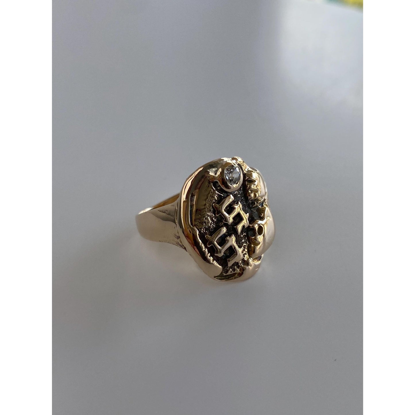 Vintage Solid 14k Yellow Gold Diamond Monogram SS Signet Ring - Size 8