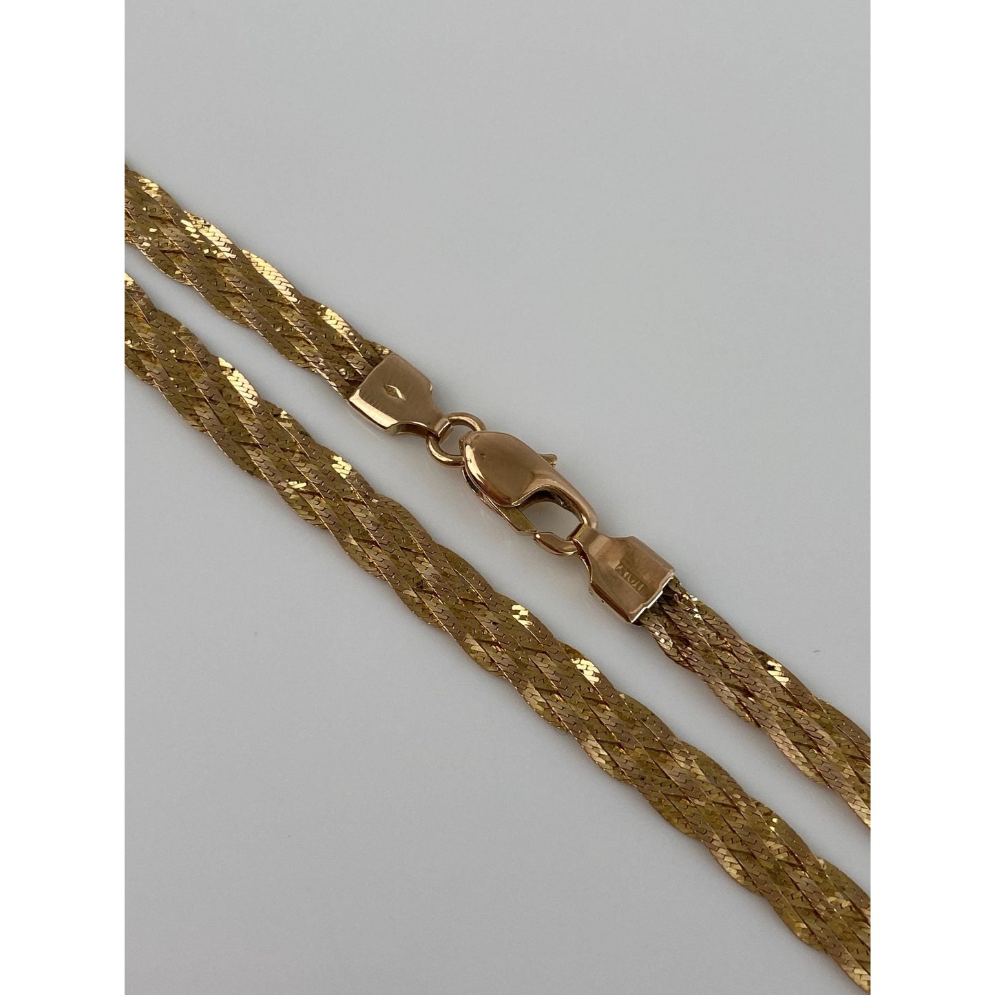 Solid 14k Yellow Gold Woven Flat Chain Necklace - 16.25 inches