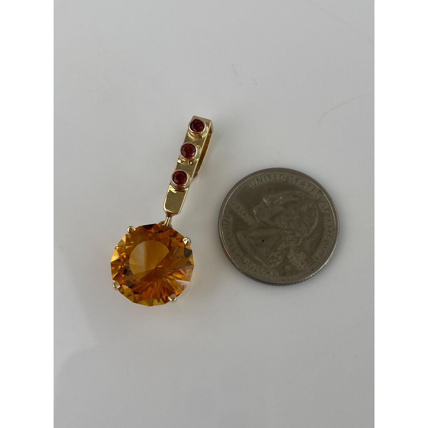 Vintage Solid 14k Yellow Gold Citrine Red Cubic Zirconia Charm